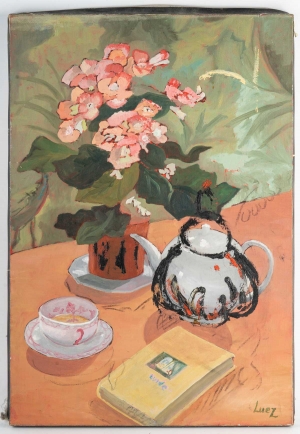 Table garnie pour le thé avec un Bouquet de Fleurs, XXème siècle.||||||