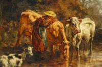 Théodore Levigne (1848-1912) Vaches s’abreuvant à l’étang huile sur toile vers 1875