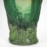 Daum Nancy - Vase Soufflé Moulé à Décor D’arbres Devant Un Paysage, Pâte De Verre Art Nouveau