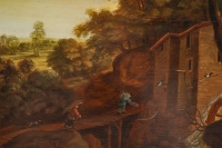 École Flamande - Scène de vie campagnarde huile sur bois vers 1700