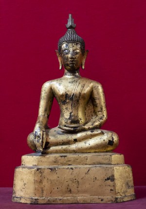 Bouddha en bronze doré position &quot;Prise de la terre à témoin&quot; Laos 18e siècle||||