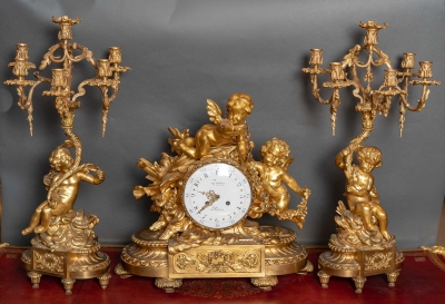 Garniture en bronze signée de Deniere, XIXème siècle|||||||||||