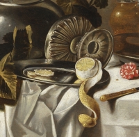 Nature morte au pichet, à la tazza d’argent, au jambon et à l’œillet. Atelier de Pieter Claesz