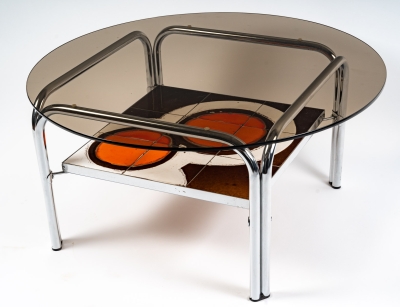 Table basse en carreaux de céramique et dessus en verre, 1970||||||