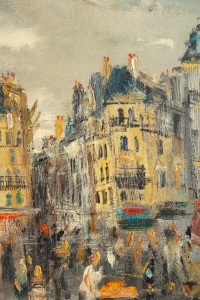 Serge Belloni (1925-2005) dit Le peintre de Paris Vue de Saint Eustache à Paris  huile sur panneau vers 1960