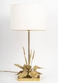 1970 Lampe à poser florale en bronze de la Maison Charles Pegay