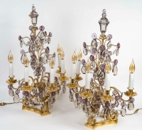 Paire de girandoles de style Louis XV en bronze doré et décor de cristal Baccarat vers 1880