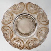 Vase &quot;Lézards et Bluets&quot; verre blanc patiné sépia de René LALIQUE