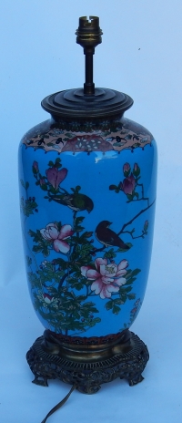 1890′ Lampe Cloisonnée Japon Aux Oiseaux et Fleurs