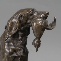 Sculpture - Chien Au Canard , Ferdinand Pautrot (1832 - 1874) - Bronze