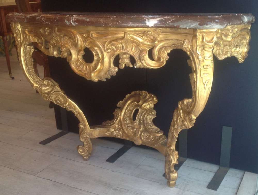 Console d’époque Louis XV en bois doré|||||||