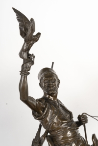 Pierre-jules Mêne - Fauconnier Arabe A Cheval, Sculpture En Bronze De Cavalier Orientaliste