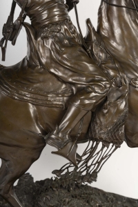 Pierre-jules Mêne - Fauconnier Arabe A Cheval, Sculpture En Bronze De Cavalier Orientaliste