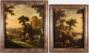 Paire de tableaux paysages italiens 18e siècle||||||||||||||||
