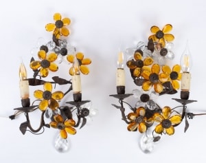 Appliques de style Baguès aux fleurs et fer forgé 1950|||||||||||||