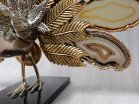 1970′ Paon En Bronze Doré Faisant La Roue Orné De 9 Agates DLG Duval Brasseur Ou Isabelle Faure