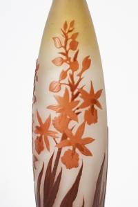 émile Gallé - Grand Vase Aux Crocosmia Oranges Et Rouges, Pâte De Verre Art Nouveau