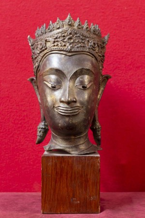 Tête de Bouddha bronze Sian Royaume d&#039;Ayuthya 18e siècle|||
