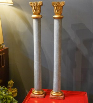 Paire de colonnes en bois polychrome 19e siècle||||||