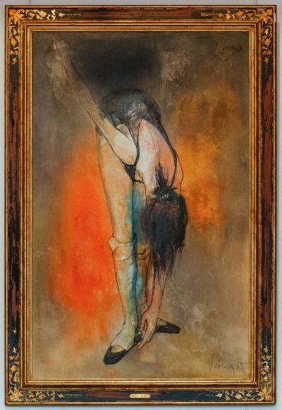 Huile sur toile signée Jansem, La danseuse à la barre, datée de 1969|||||