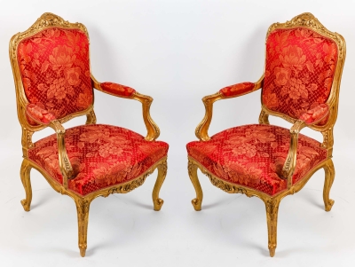 |Paire de fauteuils rouges style Louis XV, fin XIXème siècle||||||||||||