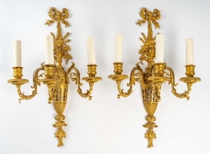 Paire d&#039;appliques en bronze doré, style Louis XVI, époque Napoléon III|||||||