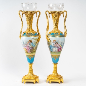 Paire de Vases en Porcelaine de Sèvres bleu, XIXème siècle||||||||||
