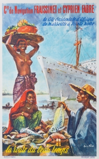 Affiche Originale, Fievet, Cie Navigation Fraissinet Cyprien Afrique Bateau 1960