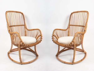 Paire de fauteuils en bambou||