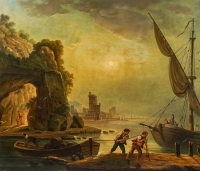 École française de la fin du XVIIIème siècle Un petit port en Italie huile sur toile vers 1800