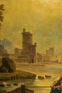 École française de la fin du XVIIIème siècle Un petit port en Italie huile sur toile vers 1800