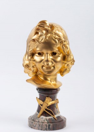 Sculpture tête d&#039;enfant en bronze doré et marbre de MICHELET 20e siècle|||||||||||