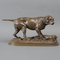 Sculpture - Chien Gardant Un Lièvre , Paul - Édouard Delabrièrre (1829-1912) - Bronze