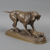 Sculpture - Chien Gardant Un Lièvre , Paul - Édouard Delabrièrre (1829-1912) - Bronze