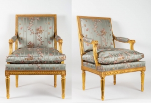 Paire de Fauteuils en bois doré de style Louis XVI fin 19e siècle||||||||||