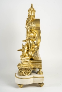 Denière, à Paris- Les Enfants à L’étude. Grande Pendule En Bronze Doré et marbre XIX