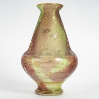 Daum Nancy - Rare Vase Aux Herons Ou Aux Grues, Roseaux Et Nénuphars, Pâte De Verre Art Nouveau