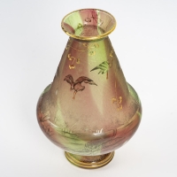 Daum Nancy - Rare Vase Aux Herons Ou Aux Grues, Roseaux Et Nénuphars, Pâte De Verre Art Nouveau