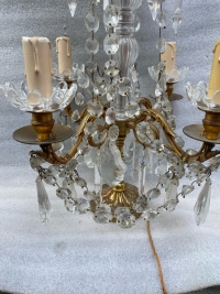 1950′ Paire De Lampes Girandoles Bronze 4 Bras Pampilles Et Poignards Baccarat