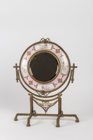 Miroir en bronze et plaque en porcelaine fin 19e siècle|||||||