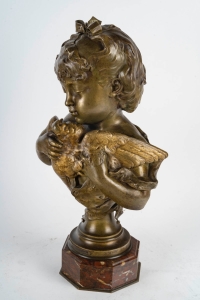Félix Cana (1845-1895) « Premières Tendresses »  Buste en bronze