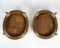 Paire de tabourets repose-pieds ovale en bois laqué d’époque Louis XVI vers 1780