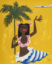 Affiche Originale, Morvan, TAI Pacifique Sud, Tahiti, Coquillage, Palmier, 1955