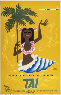 Affiche Originale, Morvan, TAI Pacifique Sud, Tahiti, Coquillage, Palmier, 1955