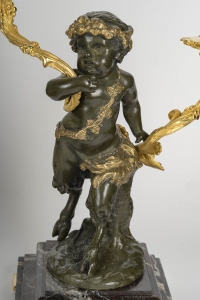 Garniture De Cheminée En Bronze Doré Et Patiné - Priape Et Les Enfants Bachiques - Circa 1880.