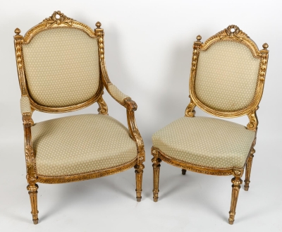 Ensemble de 2 fauteuils et 6 chaises de style Louis XVI, XIXème siècle||||||||||||||||||||
