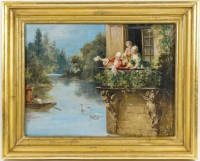 Henry Coëylas (1844-1923) Galanterie champêtre huile sur toile vers 1880-1890
