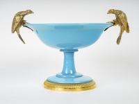 Pair de vase en Opaline turquoise monture en bronze doré avec un coupe au milieu d’époque Charles X