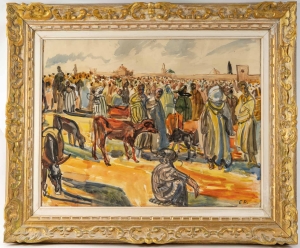 Scène de marché, aquarelle, signé Edouard Doigneau||||||||