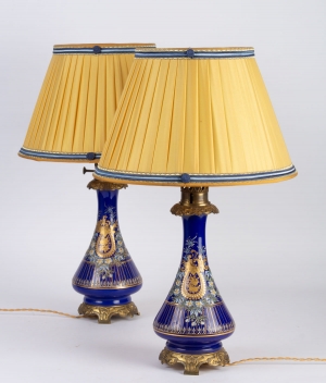 |||Paire de lampes bleues émaillées Napoléon III||||||||